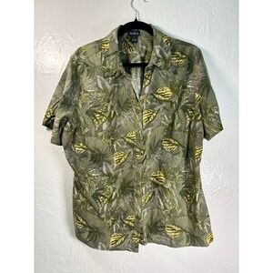 Erika Woman's Tropical Button Down Shirt 1X Vacation Cruise Resortwear‎ Yellow